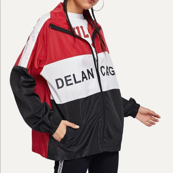 Letter Print Cut Windbreaker Jacket - Picture 3 of 3